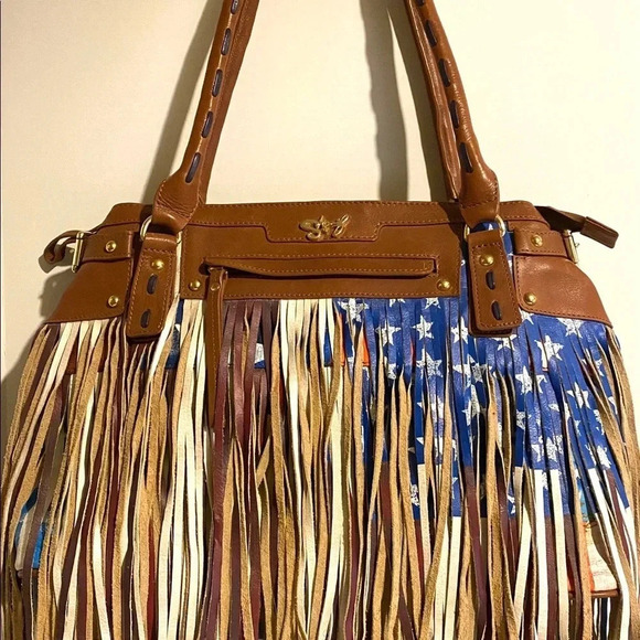Handmade painted multicolor leather fringe bag - Picture 1 of 10